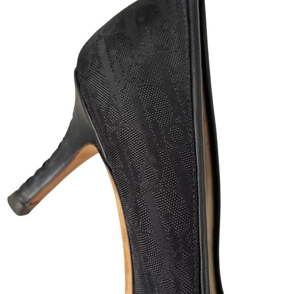 Dior Black Monogram Canvas CD Charm Bow Square Toe Mid Heel Pumps EU 37.5 - Picture 4 of 12